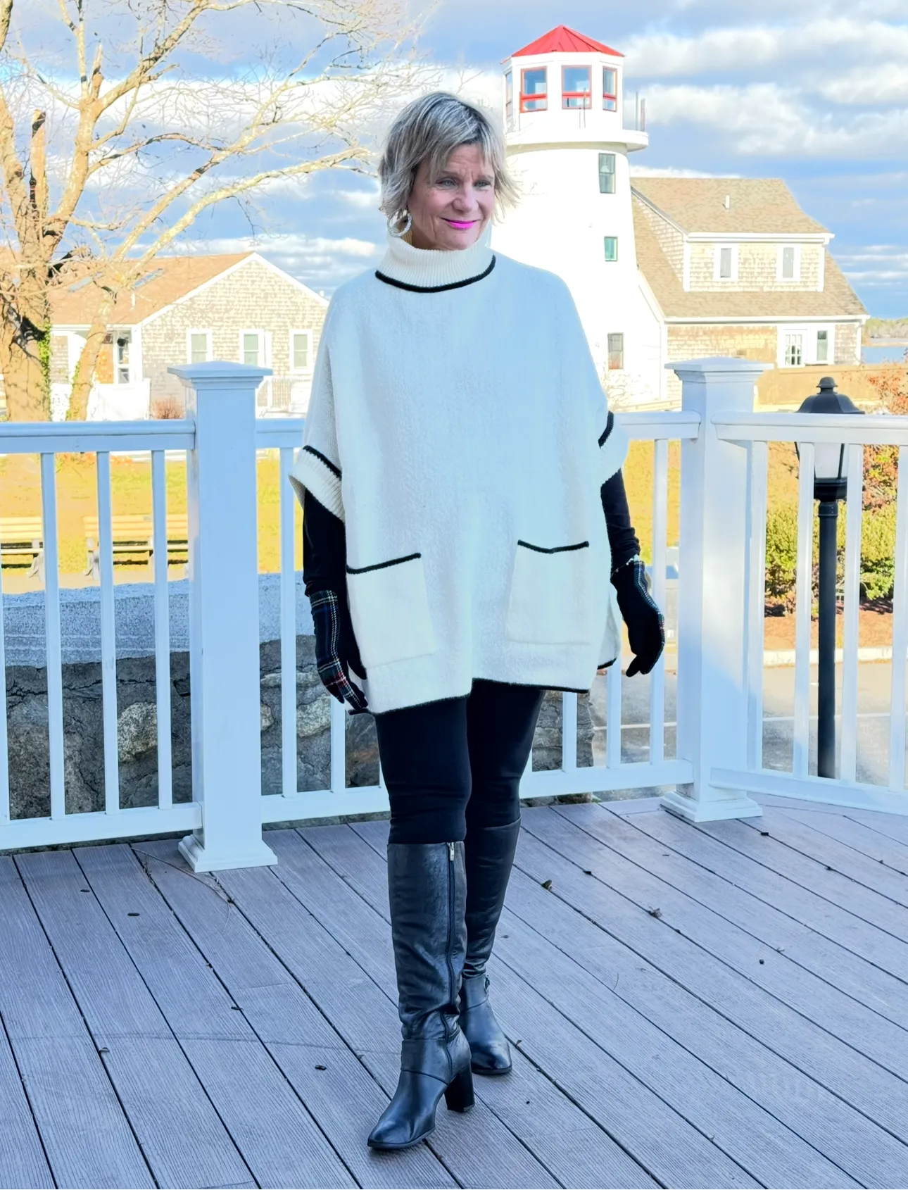 🐢 Cozy Turtle White  Neck Poncho with Arm Holes