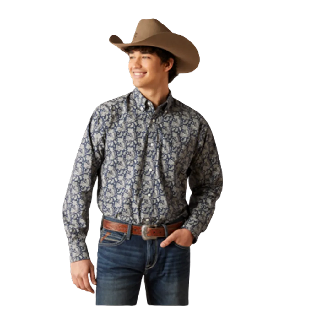 10046201 Ariat Men's Wrinkle Free Kohan Classic Fit Western Shirt - Deep Pacific