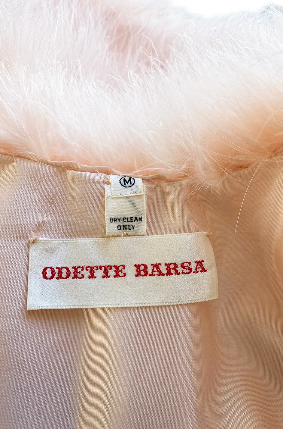 1960s Odette Barsa Pale Pink Ostrich Down Feather Cropped Bolero Jacket