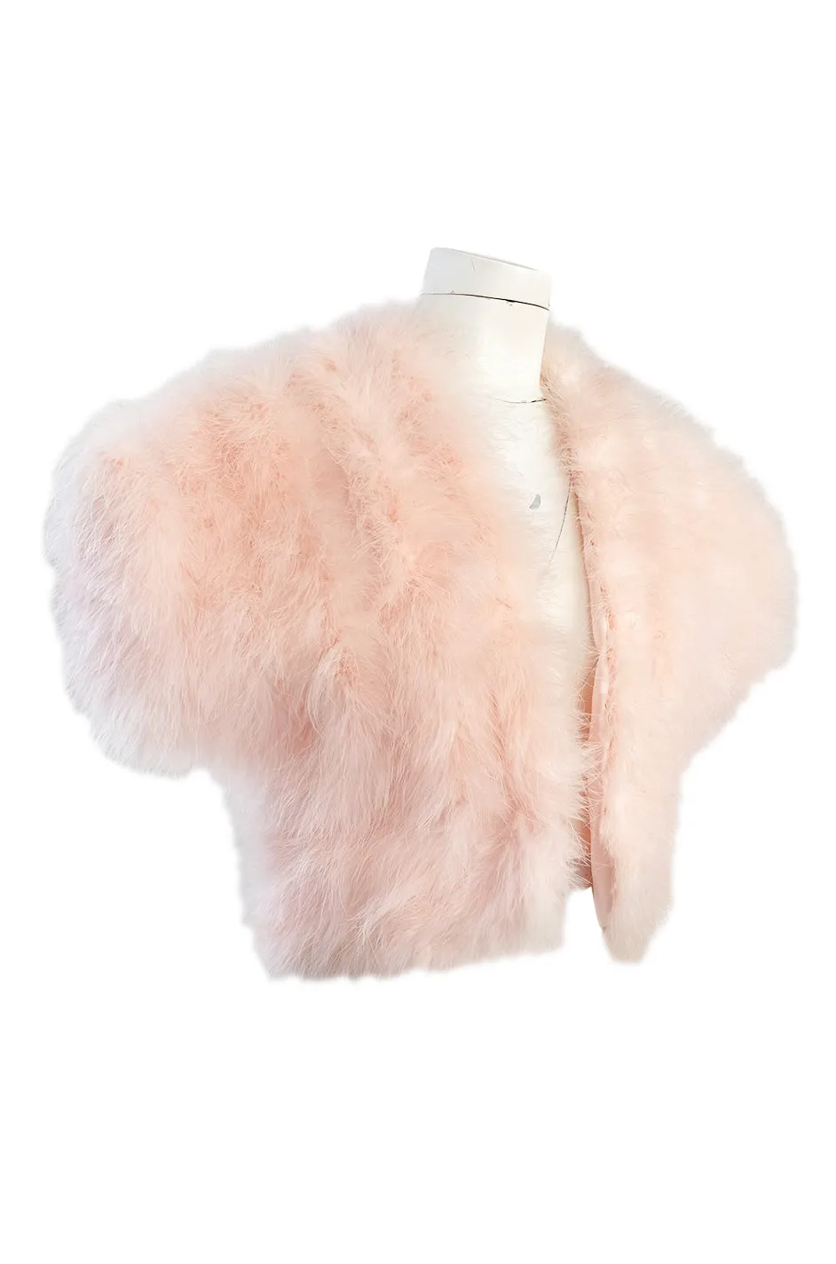 1960s Odette Barsa Pale Pink Ostrich Down Feather Cropped Bolero Jacket