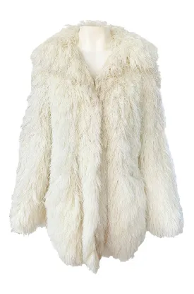 1970s Crissa Cotique France Light Ivory Faux Fur Alternative String Coat Jacket