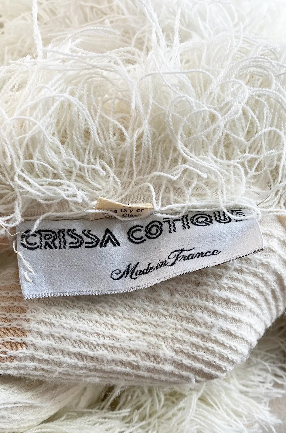 1970s Crissa Cotique France Light Ivory Faux Fur Alternative String Coat Jacket