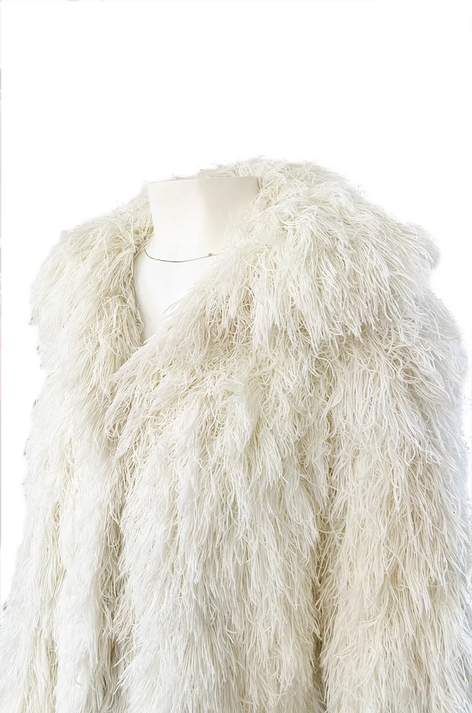 1970s Crissa Cotique France Light Ivory Faux Fur Alternative String Coat Jacket