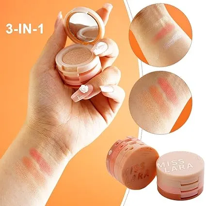 3 In 1 Matte Highlighter Blush Palette Pearly Blusher Shimmer Brighten Silkworm Eyeshadow Face Contour Powder Makeup Palette