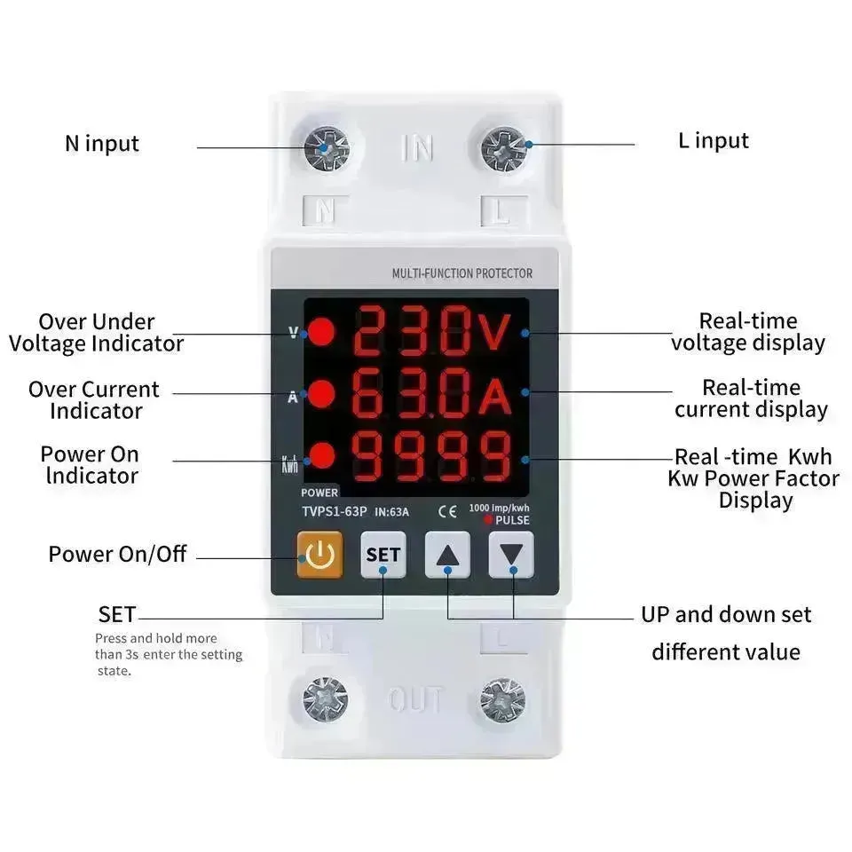 63A Rail Adjustable Voltage Regulator Power Surge Protector