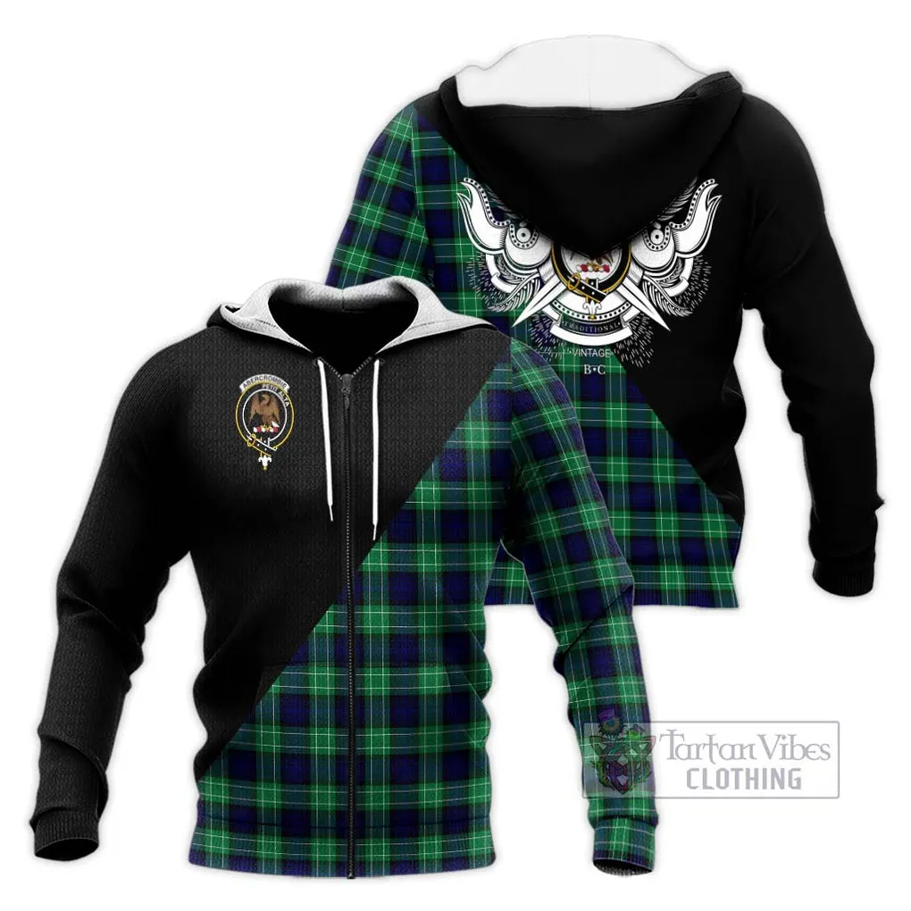 Abercrombie Tartan Knitted Hoodie with Family Crest and Military Logo Style