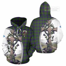 Adam Tartan Hoodie with Family Crest and St. Andrew's Cross Accented by Thistle Vines