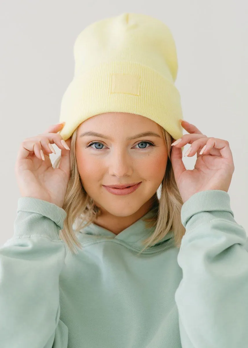 Adult Mad Hatter Knit Cuff Beanie - Lemon