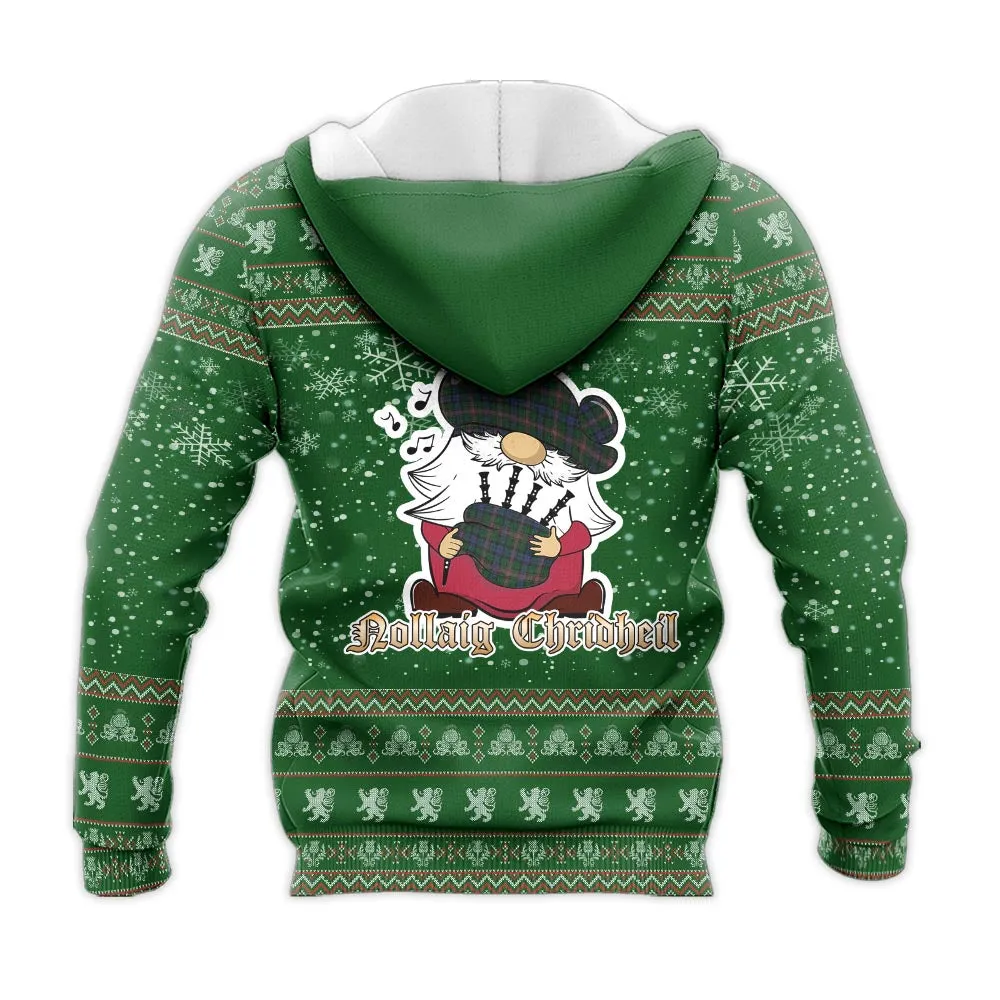 Allison Clan Christmas Knitted Hoodie with Funny Gnome Playing Bagpipes