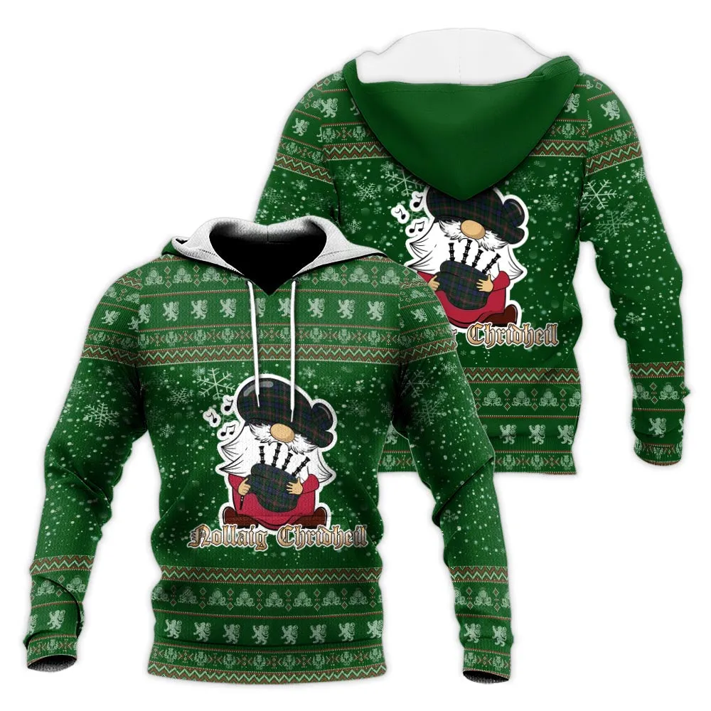 Allison Clan Christmas Knitted Hoodie with Funny Gnome Playing Bagpipes