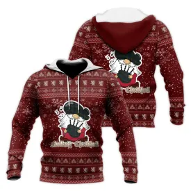 Allison Clan Christmas Knitted Hoodie with Funny Gnome Playing Bagpipes