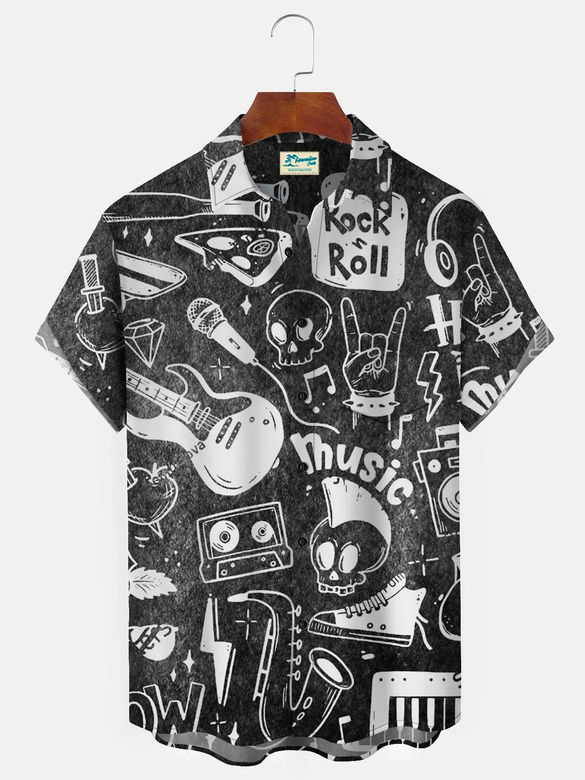 Alohadaddy 50’s Retro Rock & Roll Dark Gray Men's Rock & Roll Shirts Stretch Plus Size Wrinkle Free Seersucker Pocket Camp Button Shirts