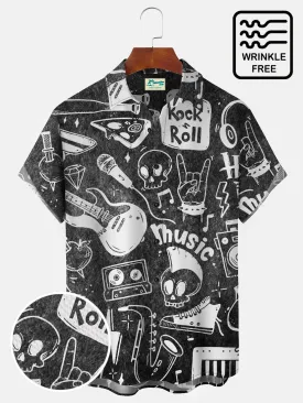 Alohadaddy 50’s Retro Rock & Roll Dark Gray Men's Rock & Roll Shirts Stretch Plus Size Wrinkle Free Seersucker Pocket Camp Button Shirts