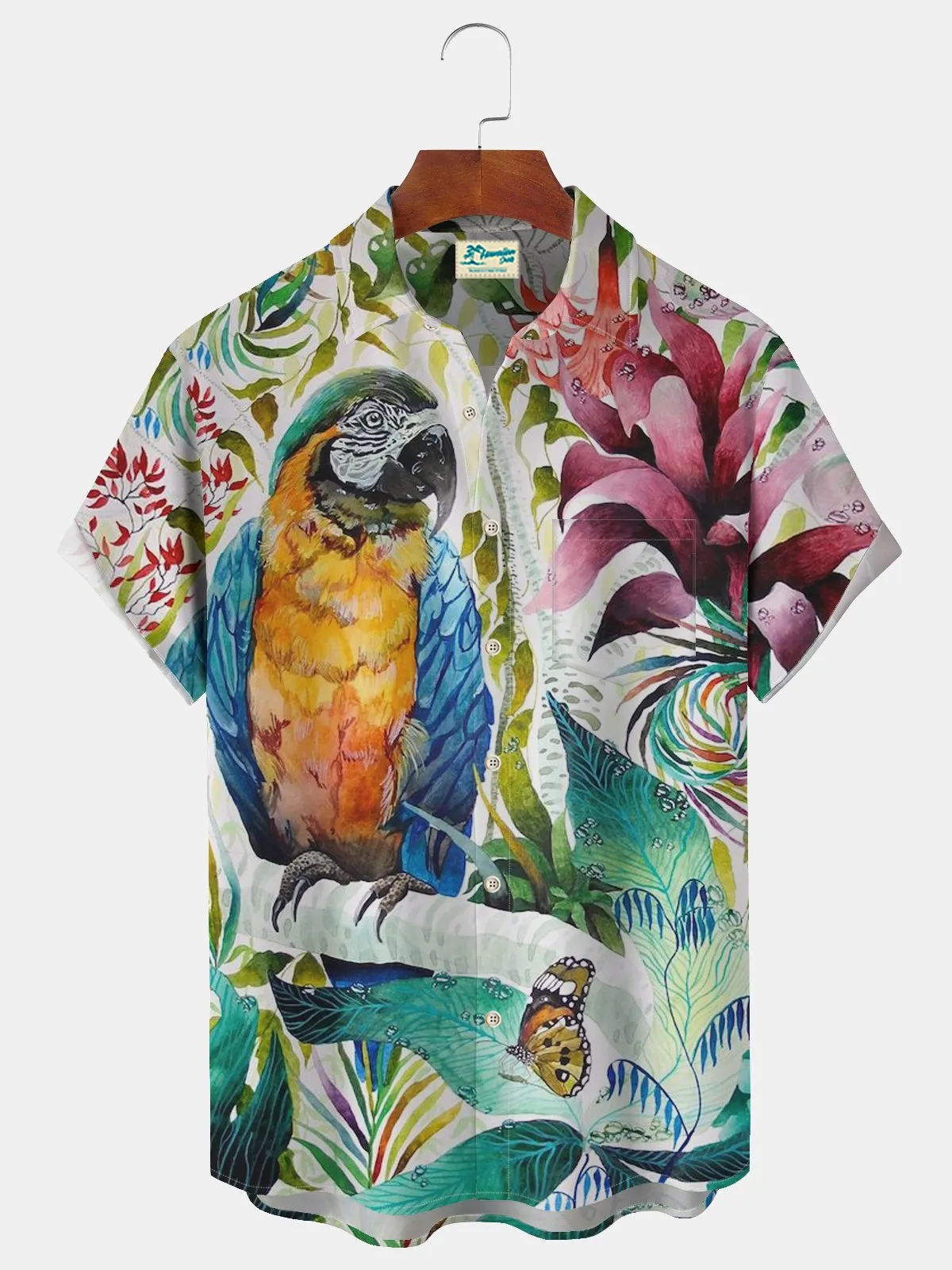 Alohadaddy Beach Vacation Parrot Plant And Flower Men's Hawaiian Art Animal Free Seersucker Plus Size Aloha Shirts