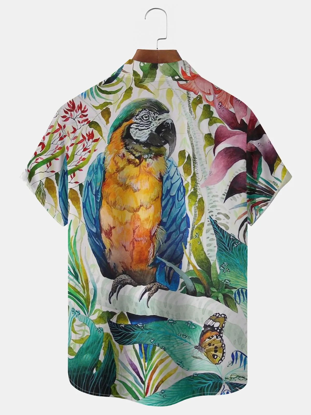 Alohadaddy Beach Vacation Parrot Plant And Flower Men's Hawaiian Art Animal Free Seersucker Plus Size Aloha Shirts