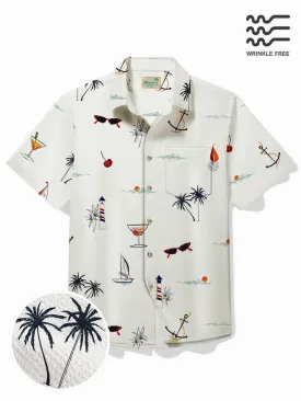 Alohadaddy Coconut Men's Hawaiian Shirt Wrinkle Free Seersucker Pocket Camp Shirt Big Tall