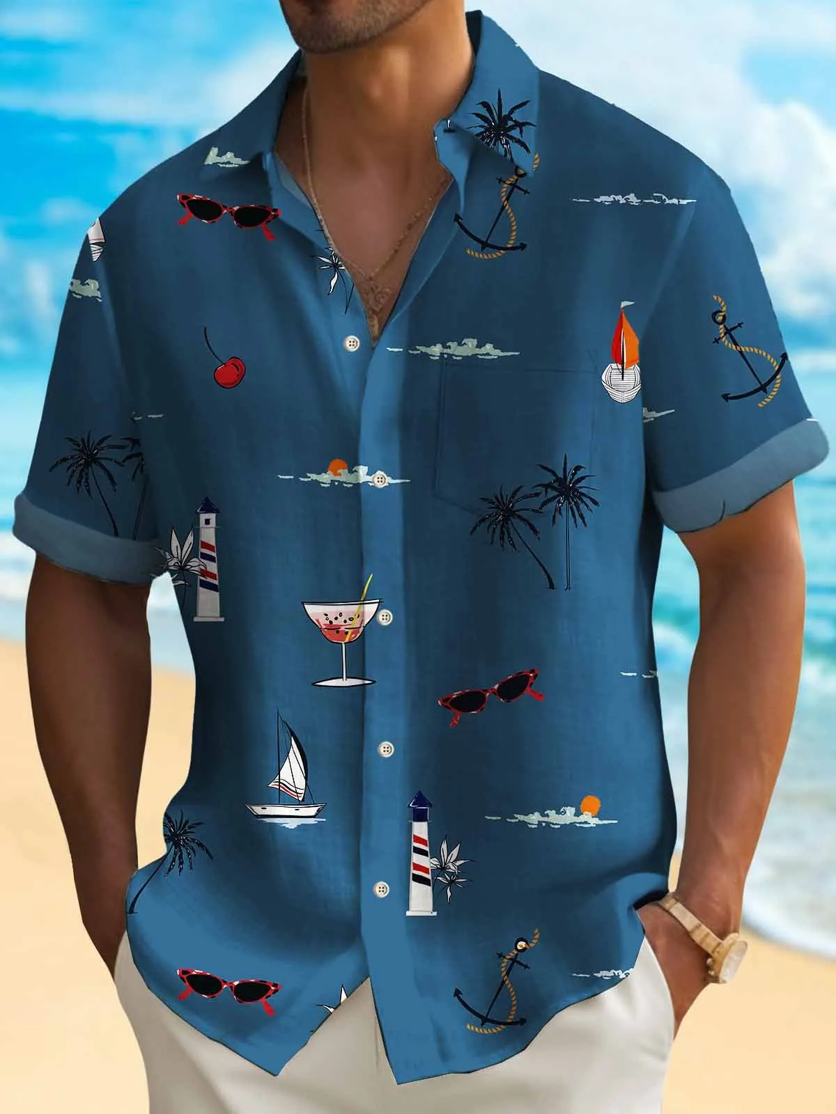 Alohadaddy Coconut Men's Hawaiian Shirt Wrinkle Free Seersucker Pocket Camp Shirt Big Tall