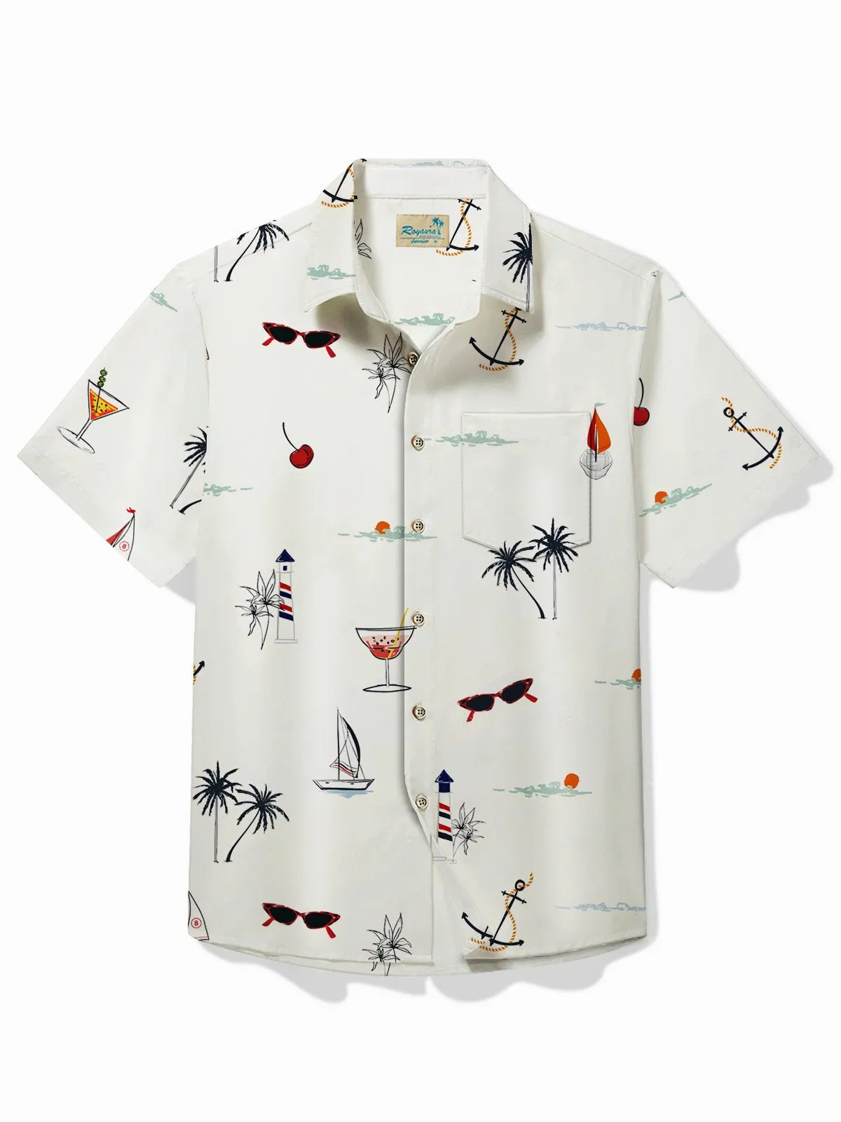 Alohadaddy Coconut Men's Hawaiian Shirt Wrinkle Free Seersucker Pocket Camp Shirt Big Tall