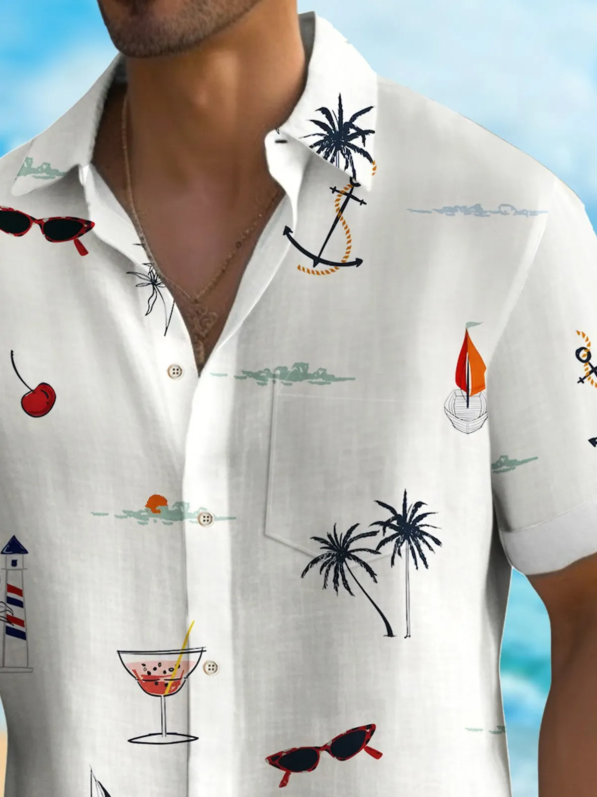 Alohadaddy Coconut Men's Hawaiian Shirt Wrinkle Free Seersucker Pocket Camp Shirt Big Tall