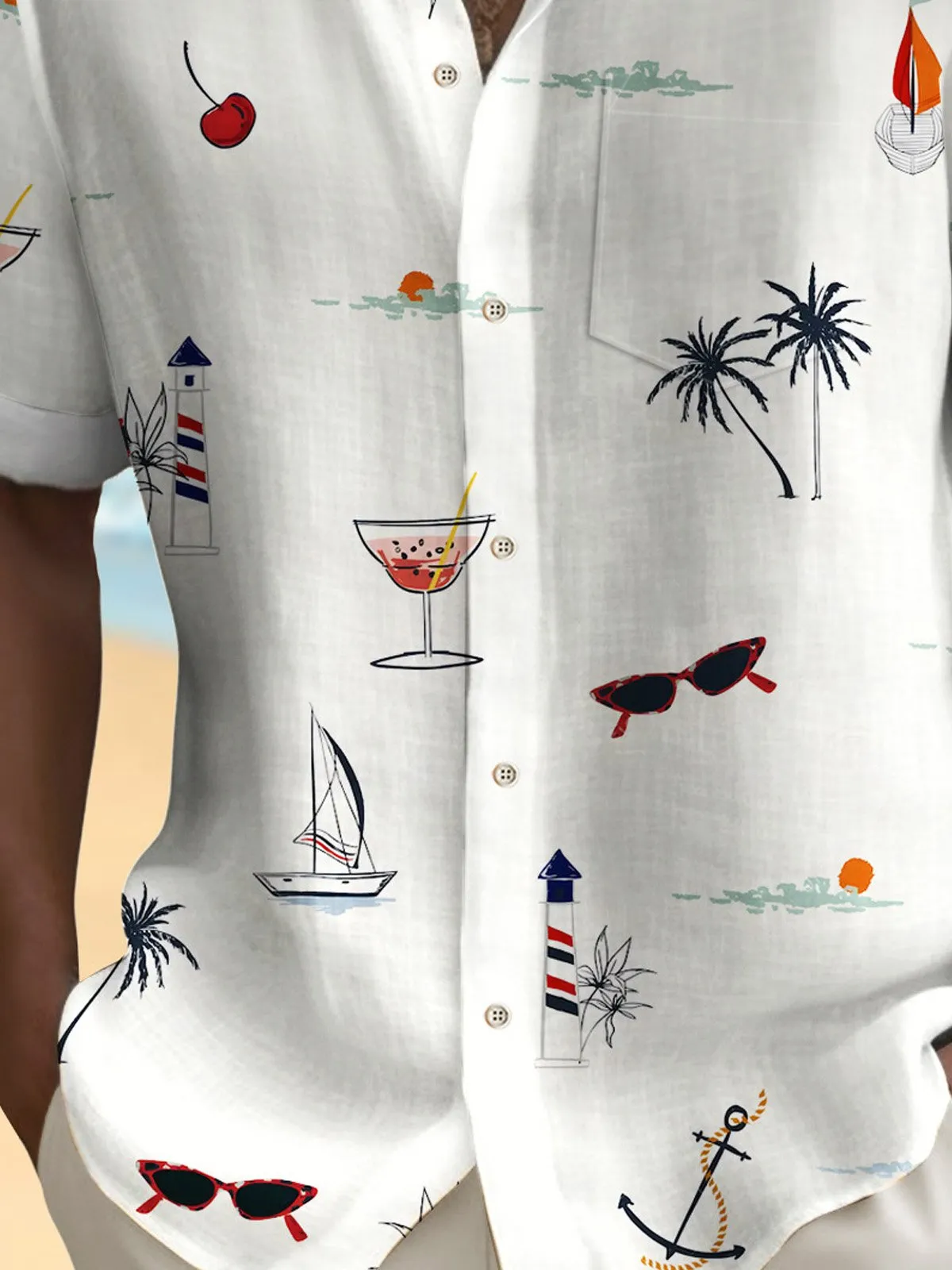 Alohadaddy Coconut Men's Hawaiian Shirt Wrinkle Free Seersucker Pocket Camp Shirt Big Tall