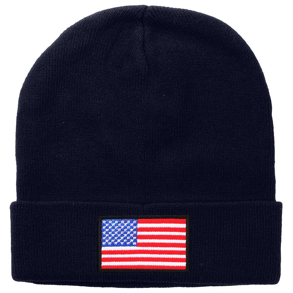 American Flag Embroidered Beanie Hat - Navy