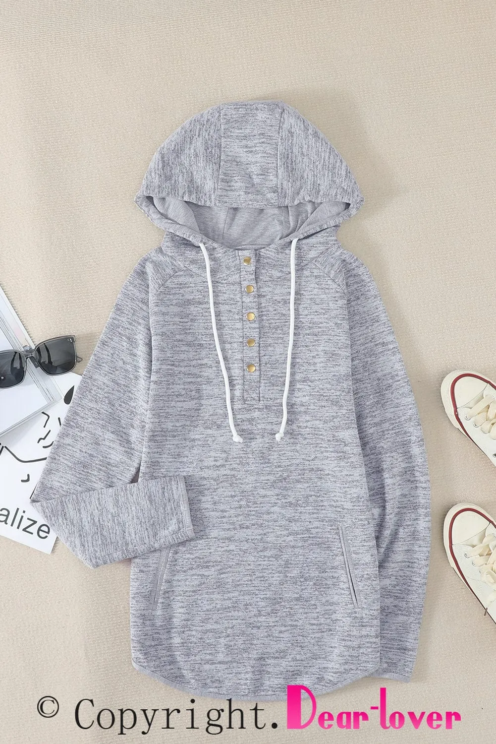 Animal Paw Print Pullover Button Hoodie - Gray - Women's Casual/Fashion Style