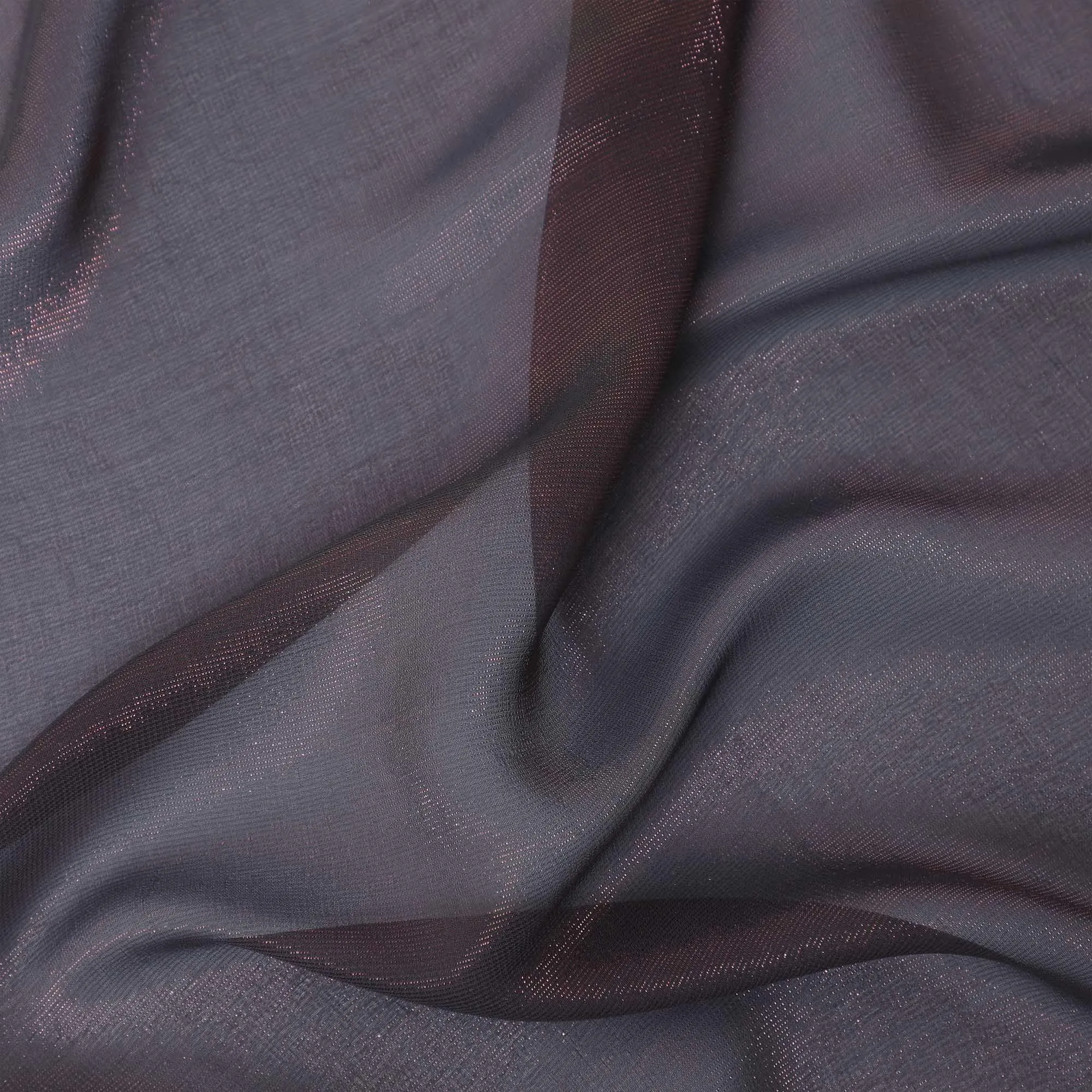 Ash grey synthetic chiffon fabric with light pink metallic lurex in plain design-D13296