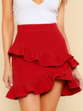 Asymmetric Layered Ruffle Skirt