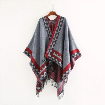 Aztec Ruana Poncho In 10 Different Colors Imitation Cashmere Indian Blanket Scarf Tribal Wrap Terracotta Black Turquoise Charcoal Gray Blue Beige One Size