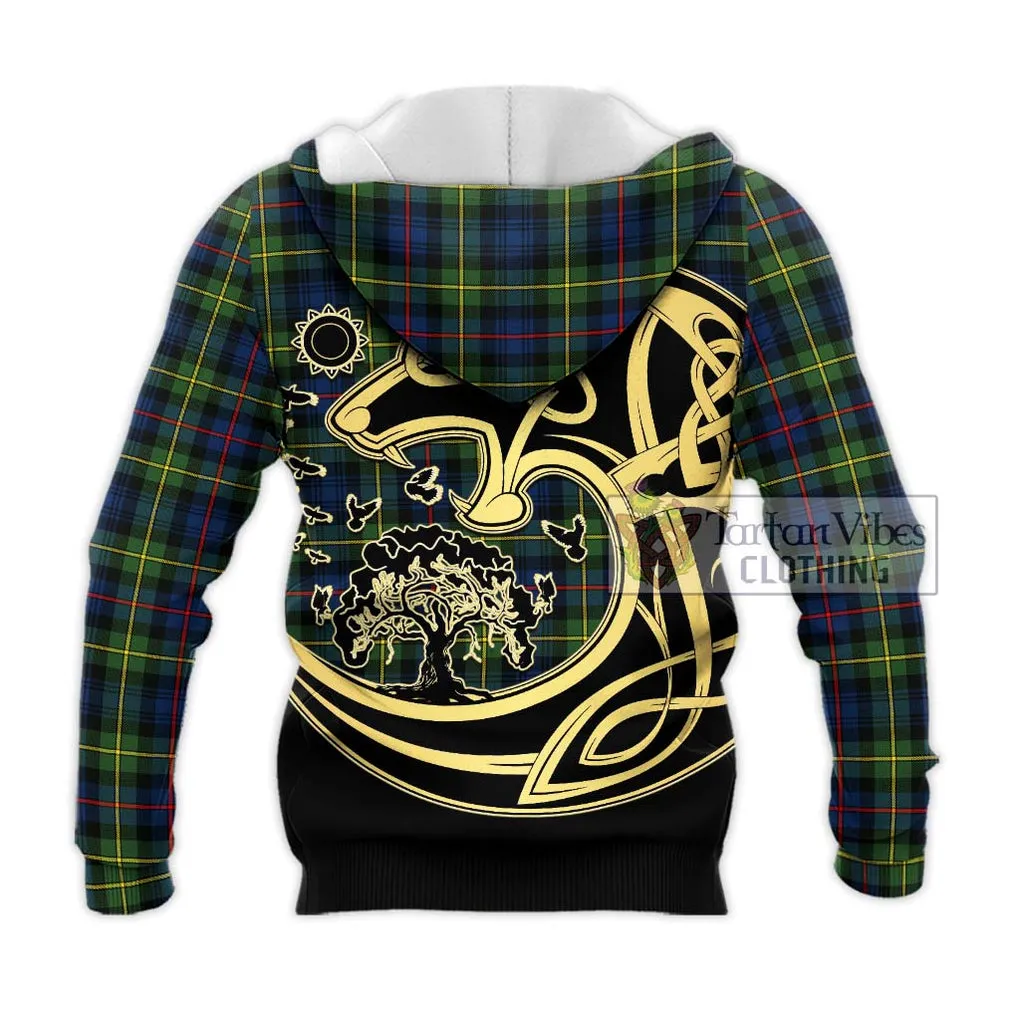 Bailey Modern Tartan Knitted Hoodie with Family Crest Celtic Wolf Style