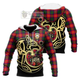 Belsches Tartan Knitted Hoodie with Family Crest Celtic Wolf Style