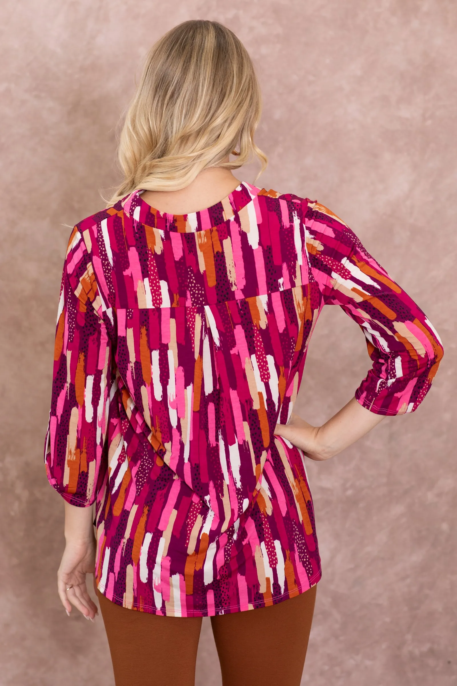 Berry Abstract Wrinkle Free Lizzy Top