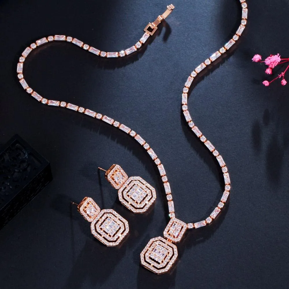 Best Wedding Jewelry - Shiny Baguette AAA Cubic Zirconia Diamonds Gold Color Jewelry Set