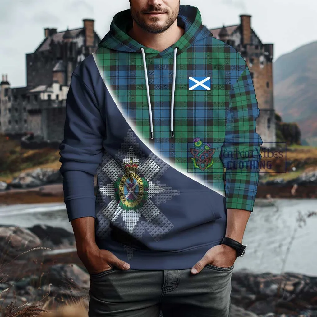 Black Watch Ancient Tartan Hoodie with Personalised National Flag and Family Crest Half Style