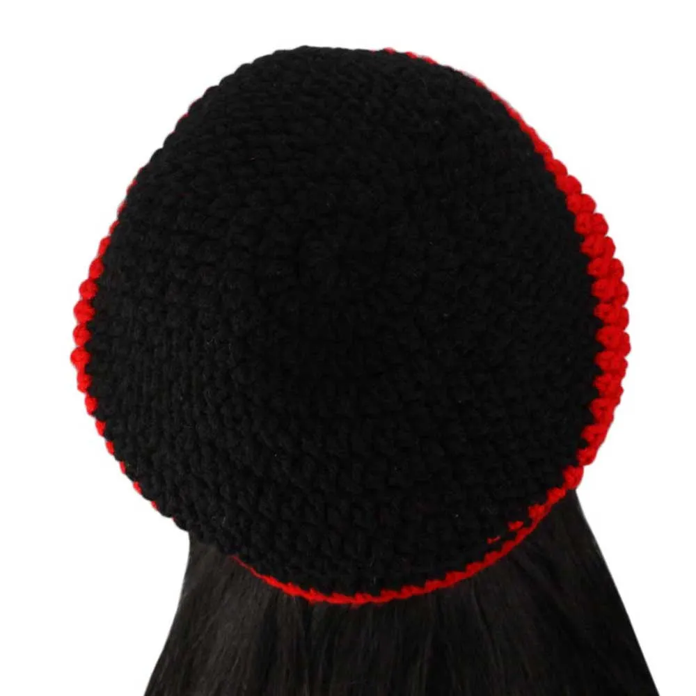 Black with Red Stripe Crochet Beanie Hat Medium/Large - STXH27ML