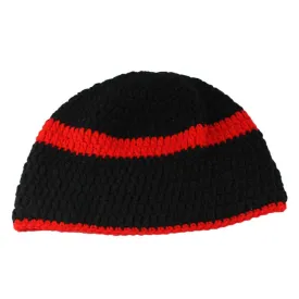 Black with Red Stripe Crochet Beanie Hat Medium/Large - STXH27ML