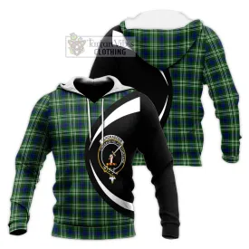 Blackadder Tartan Knitted Hoodie with Family Crest Circle Style