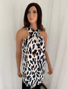 Blue and Brown Leopard Print Halter Tunic Blouse