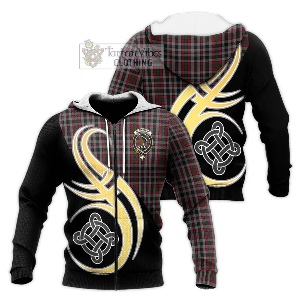 Borthwick Tartan Knitted Hoodie with Family Crest and Celtic Symbol Style