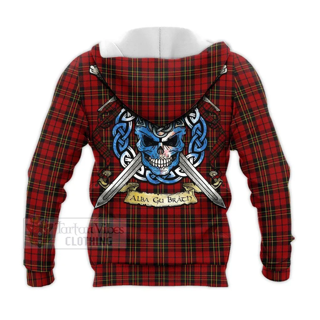 Brodie Tartan Knitted Hoodie with Family Crest Celtic Skull Style