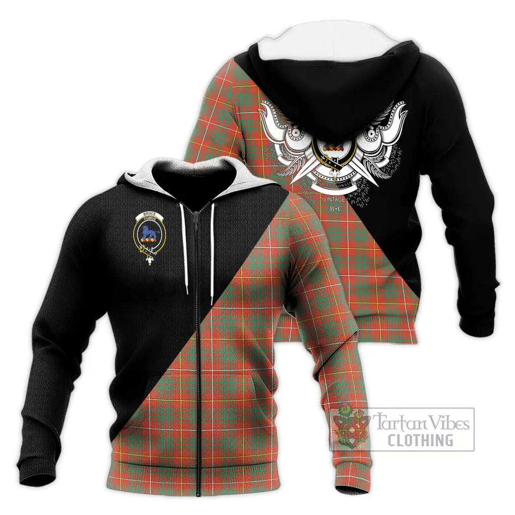 Bruce Ancient Tartan Knitted Hoodie with Family Crest and Military Logo Style