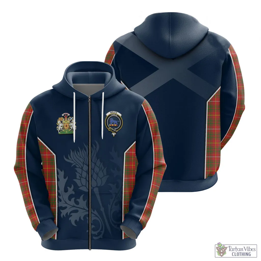 Bruce Modern Tartan Hoodie with Family Crest and Scottish Thistle Vibes Sport Style