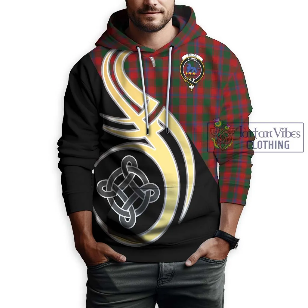 Bruce Old Tartan Hoodie with Family Crest and Celtic Symbol Style