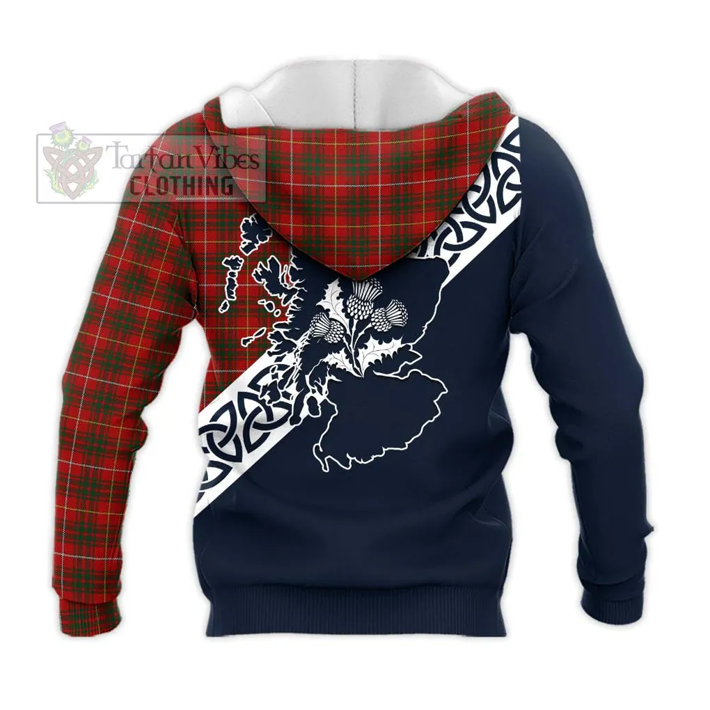 Bruce Tartan Knitted Hoodie Featuring Thistle and Scotland Map