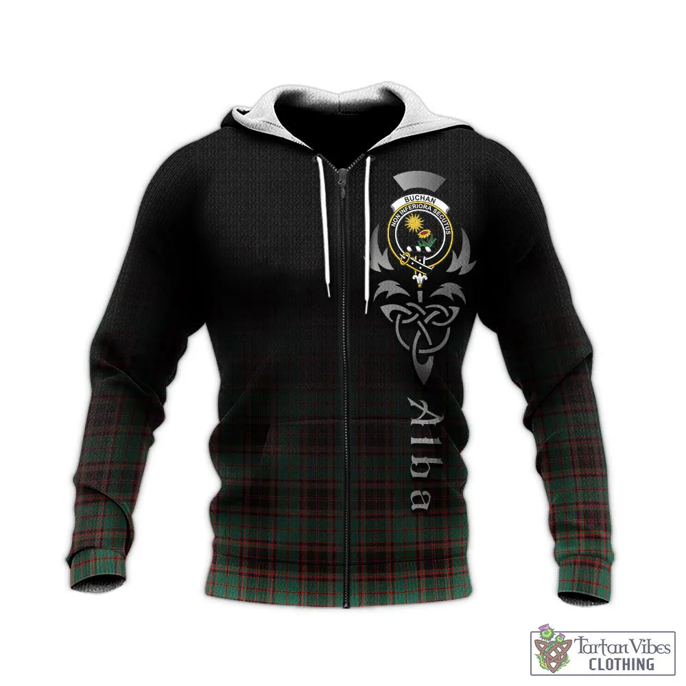 Buchan Ancient Tartan Knitted Hoodie Featuring Alba Gu Brath Family Crest Celtic Inspired