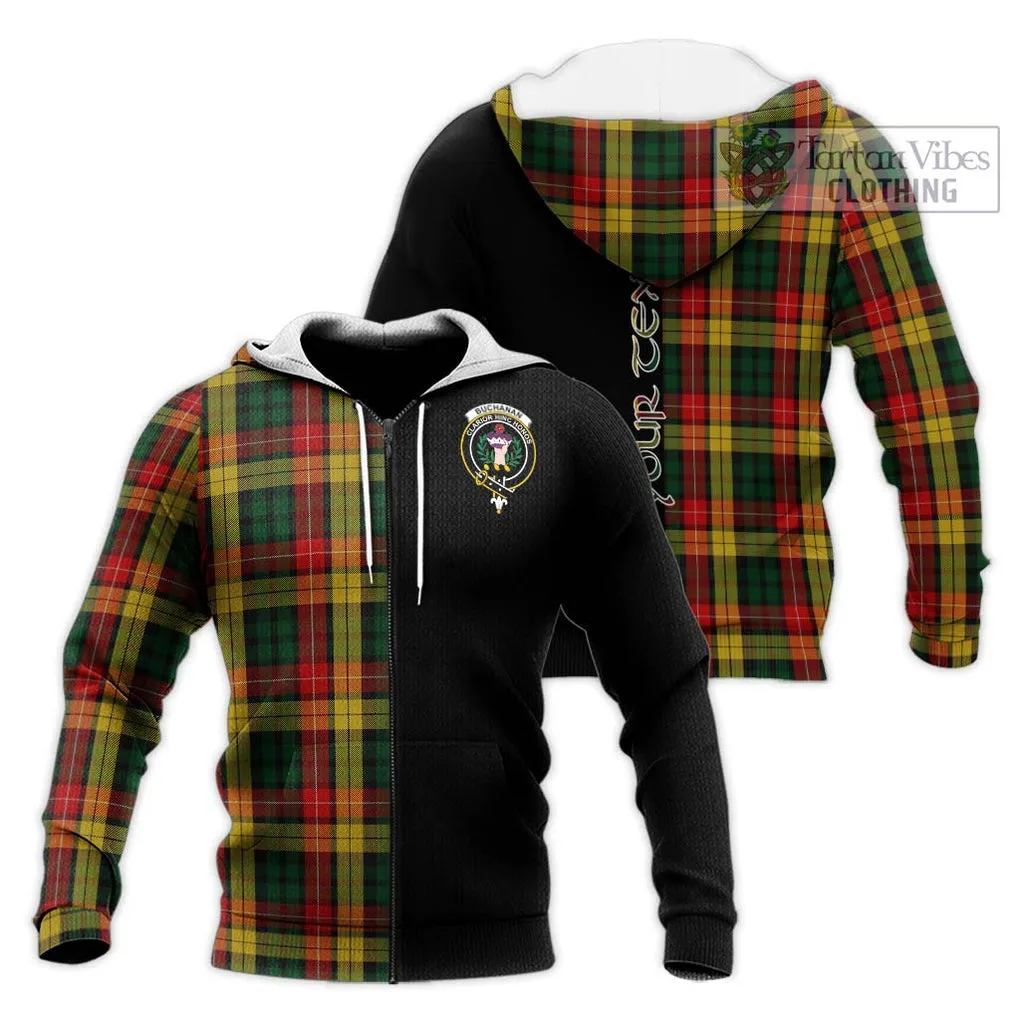 Buchanan Tartan Knitted Hoodie with Family Crest and Half Of Me Style