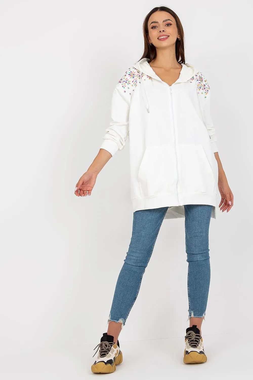 Chic Embroidered Parisian Zip-Up Hoodie for Modern Elegance