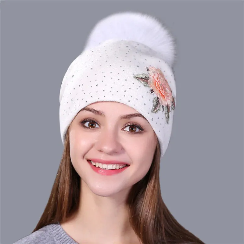 Christmas Snowflakes Winter Beanie Hat with Pom Pom