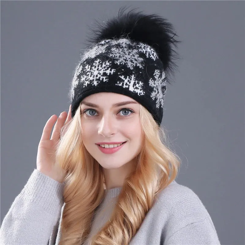 Christmas Snowflakes Winter Beanie Hat with Pom Pom