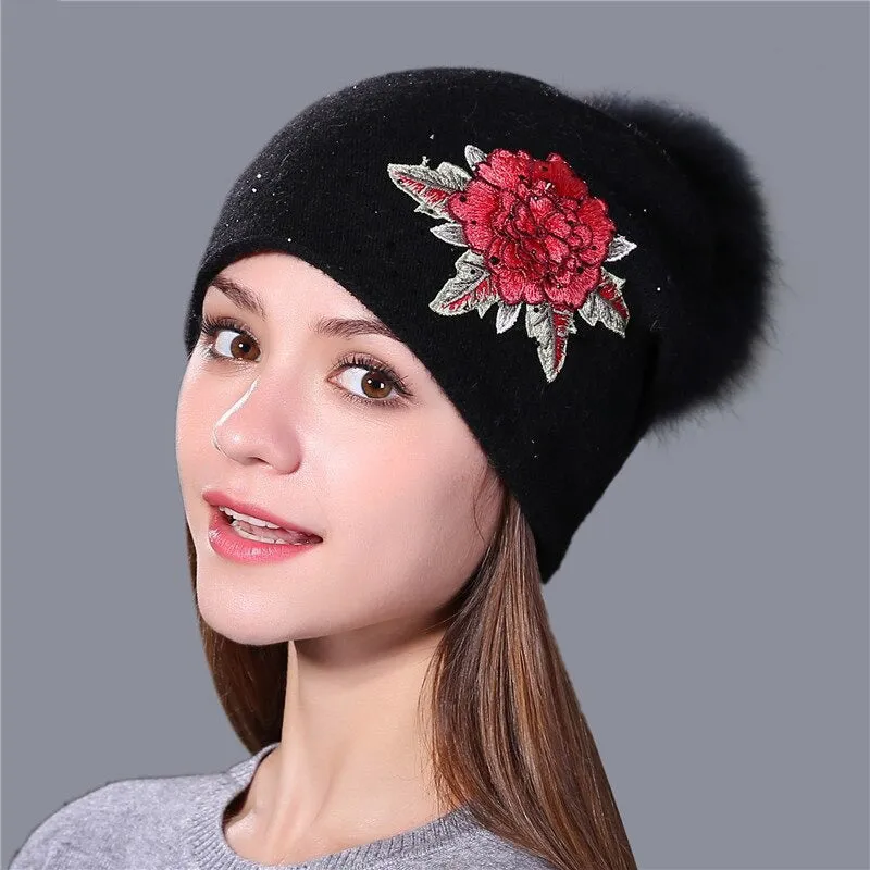 Christmas Snowflakes Winter Beanie Hat with Pom Pom